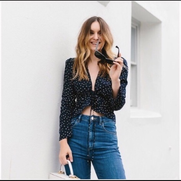 Realisation Par Tops - Realisation Par Bianca Silk Wrap Blouse Navy Star